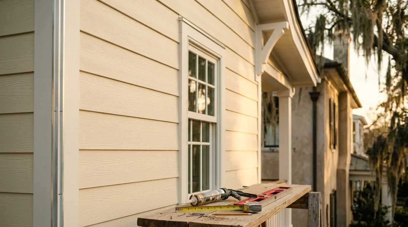 Hardie Plank siding installation on a residential home exterior in Charleston, SC