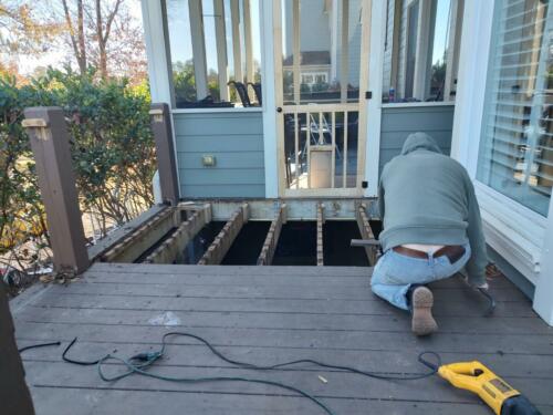 Back Porch Wood Flooring - BEFORE